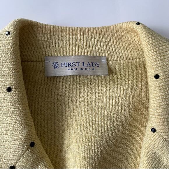 First Lady Knit Jacket Soft Pale Yellow with Black Buttons Wool Blend Vintage M - Picture 7 of 12